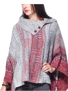 Free People Willow Poncho Sweater Pullover Multicolor Alpaca Blend Size XS